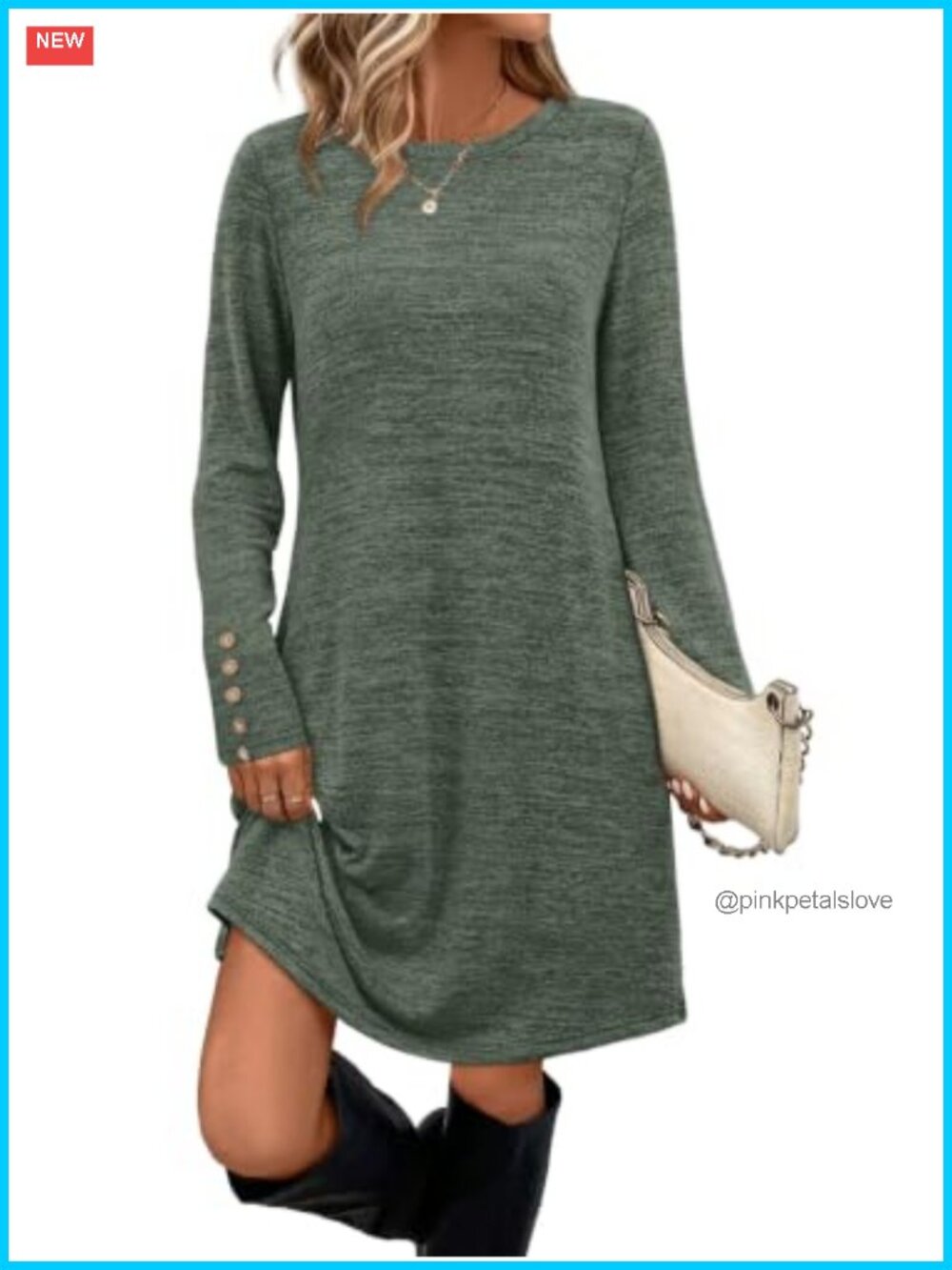 Women's Long Sleeve Tunic Dress Crew Neck with Pockets